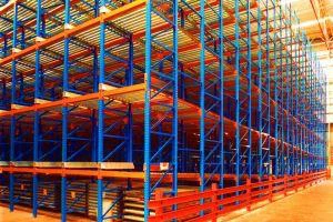 Gravity feed pallet racking system for industrial FIFO storage